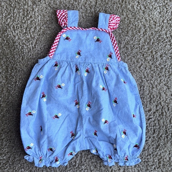 Starting Out Blue and Red Overalls with Playful Ruffles - Picture 3 of 4